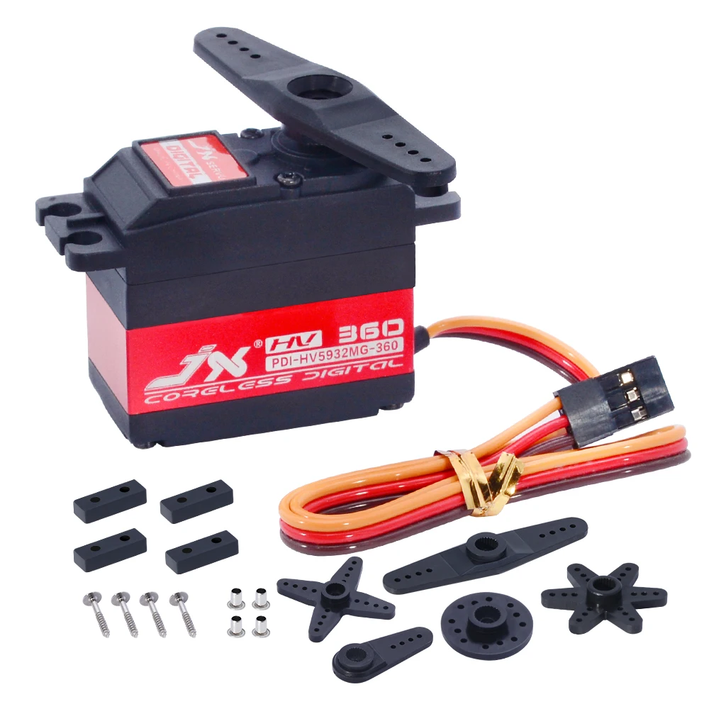 Сервопривод JX PDI-HV5932MG/360/32 кг, высокоточный, с металлическими зубчатыми колесами, непрерывное вращение на 360 °, для радиоуправляемой машины, гусеничной лодки