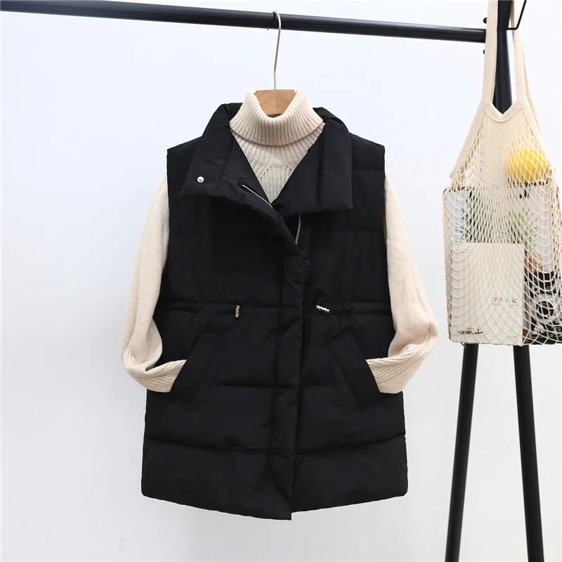 

Womens Vest Autumn Winter Coat Warm Sleevelees Stand-up Collar Korean Fashion Loose Casual Down Vest Women Outerwear Lugentolo