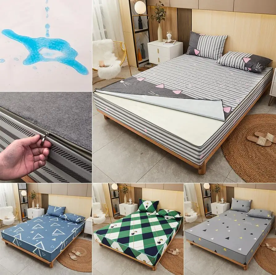 

With Zipper Six-Sided Mattress Protector Cover Waterproof Sheets Dust Cover US Twin Full Queen King Zipper Mattress Cover