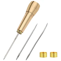 3pcs canvas leather sewing awl needle with copper handle shoe repair awl with sewing thimble for diy craft hand stitcher tools