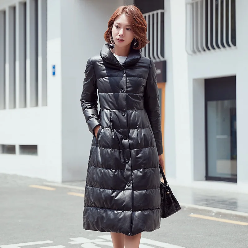 

Genuine Leather Jacket Women Slim Sheepskin Duck Down Winter Coat Women Korean Long Jacket Chaqueta Mujer 18008 YY792