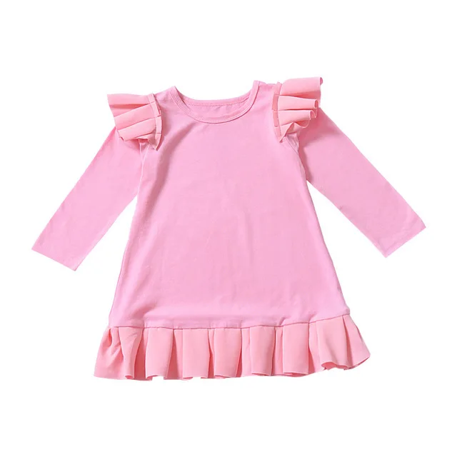 H956-Pink Новые зимние платья для маленьких девочек, темно-синее плиссированное платье с длинными рукавами-буфами, детское Повседневное платье - Цвет: H956-Pink