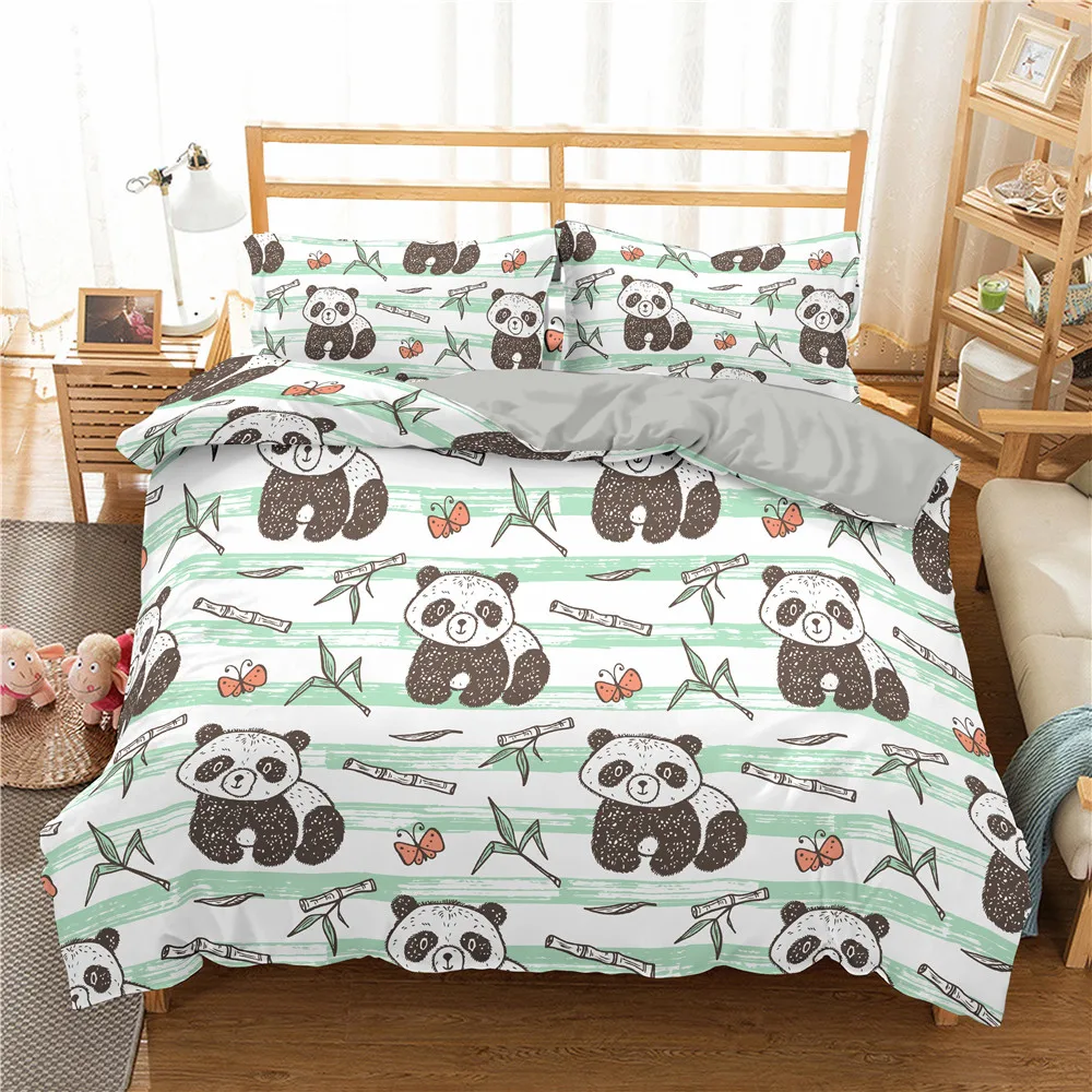 

Cartoon Panda Pattern Bedding Set Funny Animal 2/3pcs Duvet Cover Bed Pillowcases Cover Set For Adult Child Bedclothes