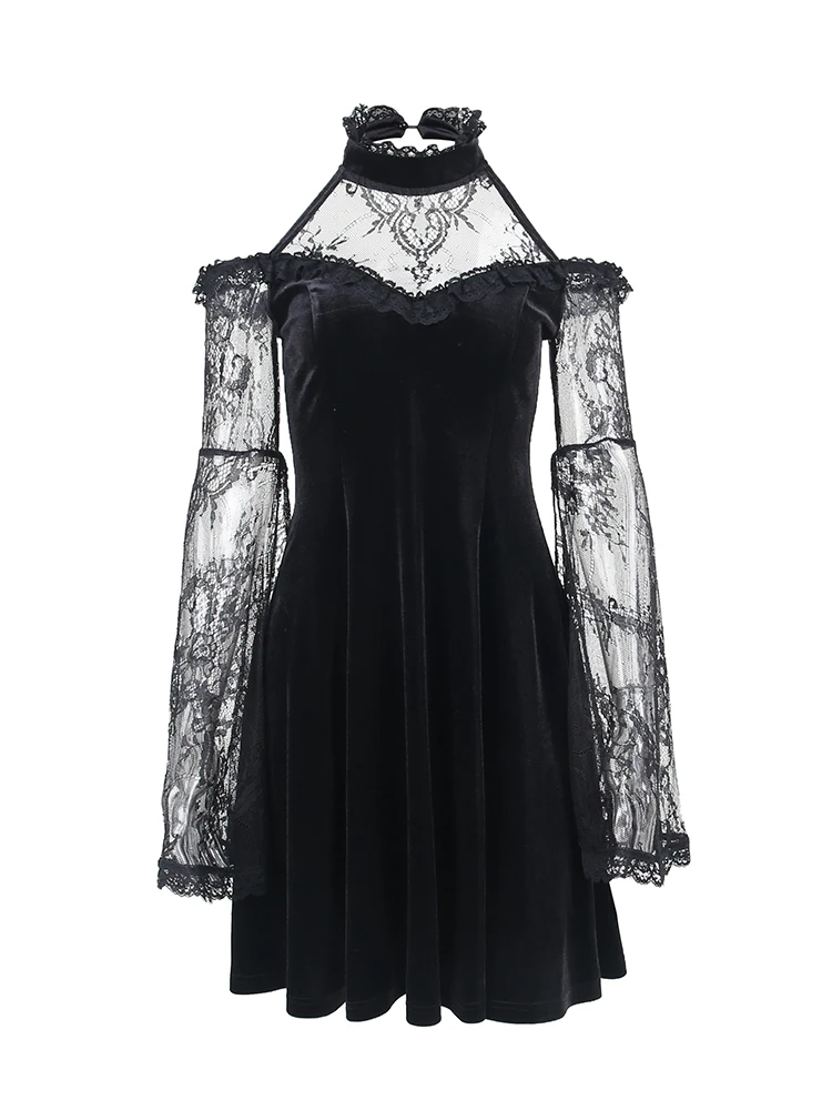 Пикантное платье InsGoth в готическом стиле с открытыми плечами и кружевной