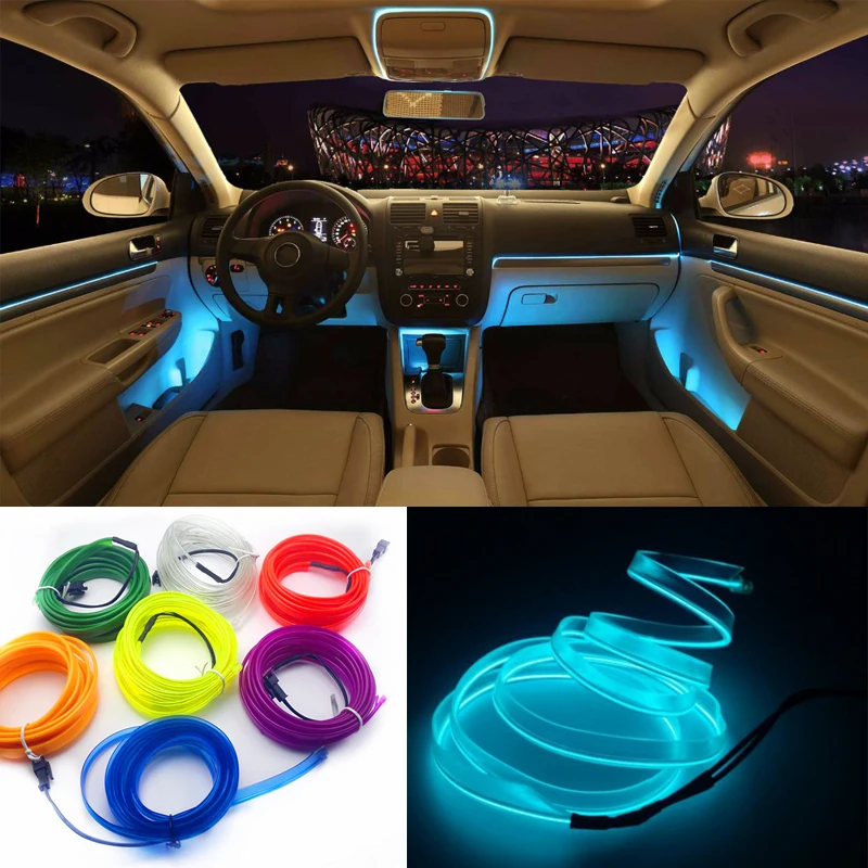 1/5 метров освещение салона автомобиля светодиодная лента El Wire Rope Автомобильная
