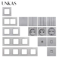 unkas gray glass panel diy combination free matching french de eu socket dual usb 1 2 3 4 gang 12 way push wall button switch