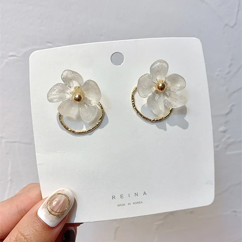 

Fahion Korean flower earrings transparent acrylic earrings girl temperament short back hanging earrings female elegant