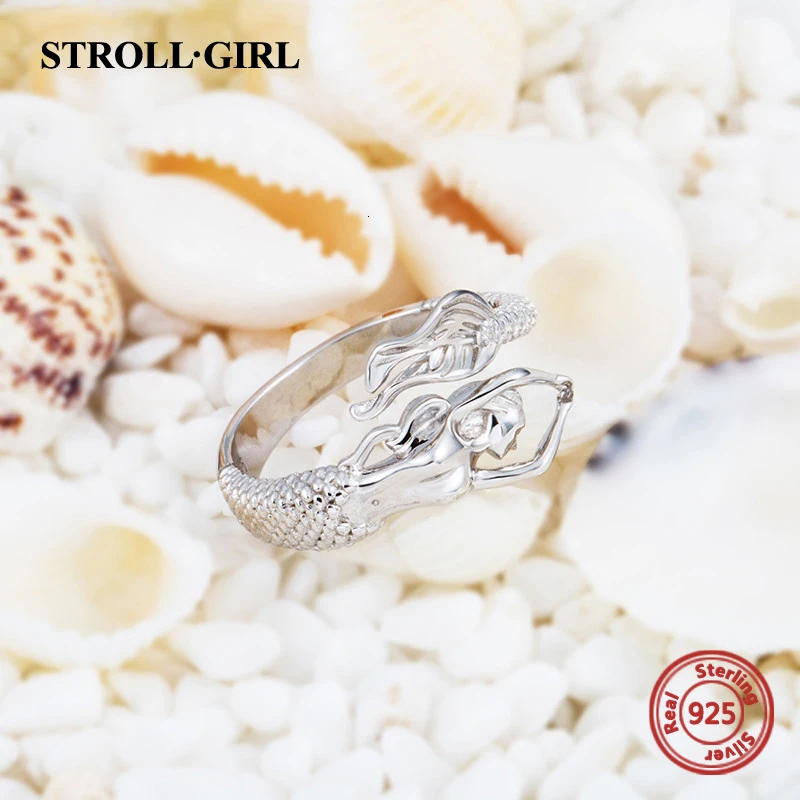 StrollGirl, Стерлинговое Серебро, 925, красивая русалка, регулируемое, открытый размер, кольцо, модное ювелирное изделие для женщин, подарок