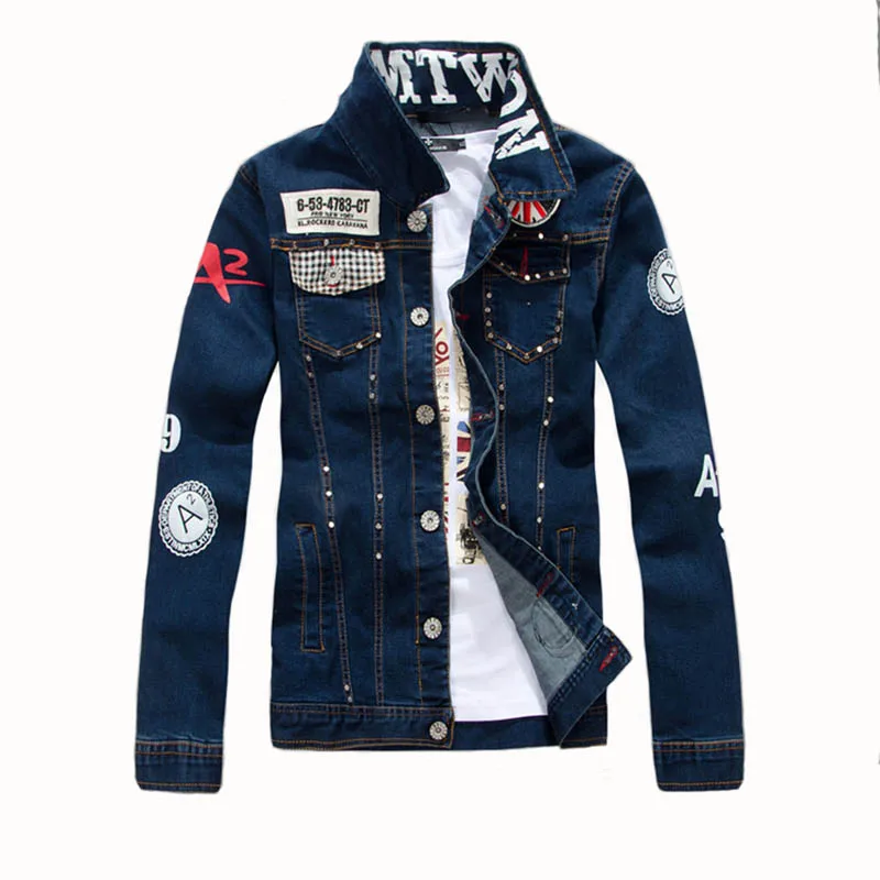 Куртка KIOVNO Мужская джинсовая с надписью модная уличная одежда из денима в стиле