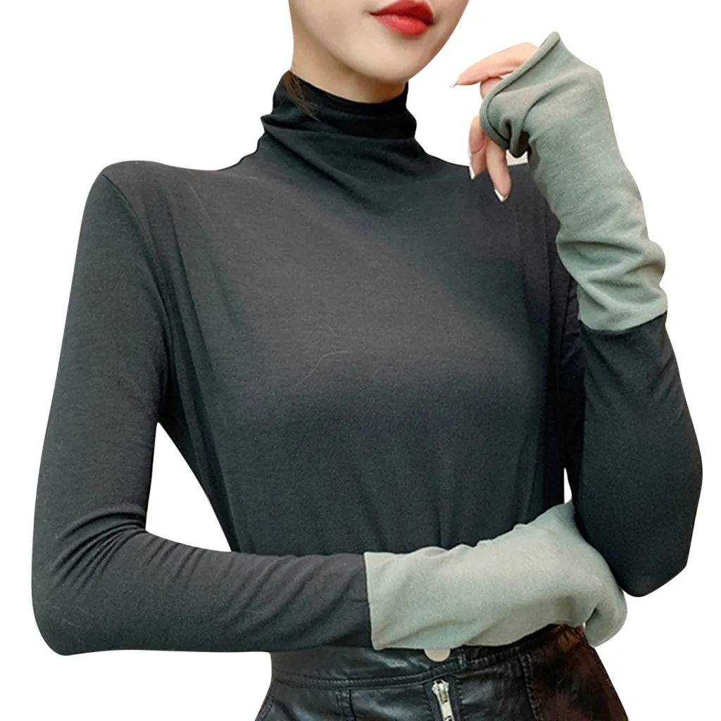 Женский топ с высоким воротником элегантная Толстовка длинным рукавом