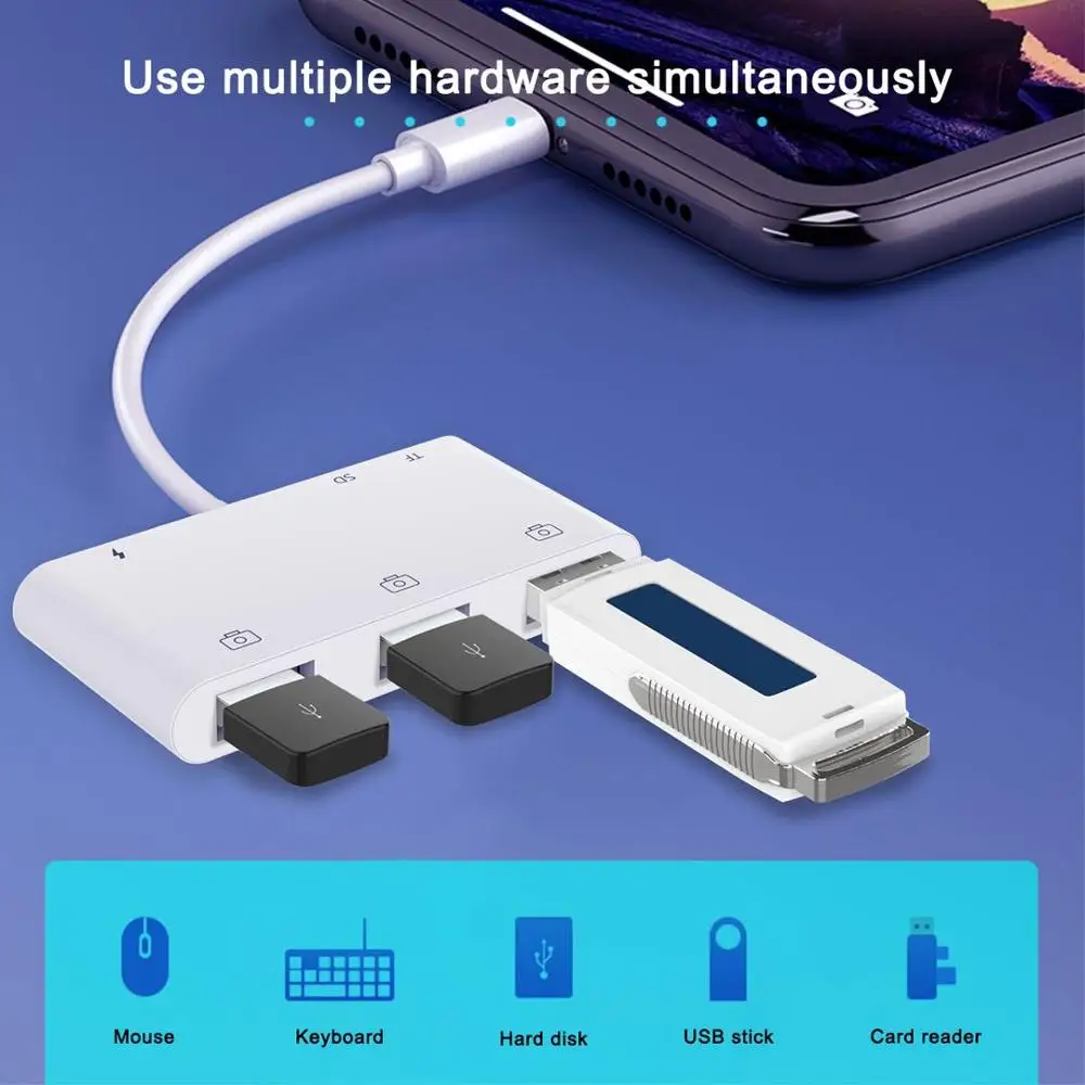6 в 1 USB-хаб с 3 USB-разъемами устройство для чтения TF/SD-карт зарядка iPhone 11 Pro Max/iPad Air