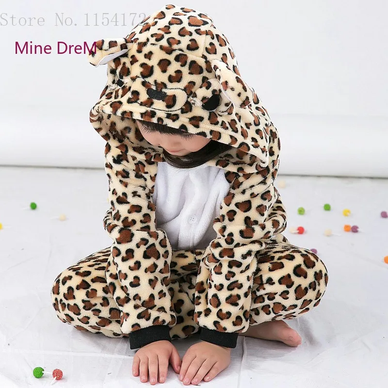 Пижама унисекс с леопардовым принтом медведя для мальчиков и девочек Фланелевая