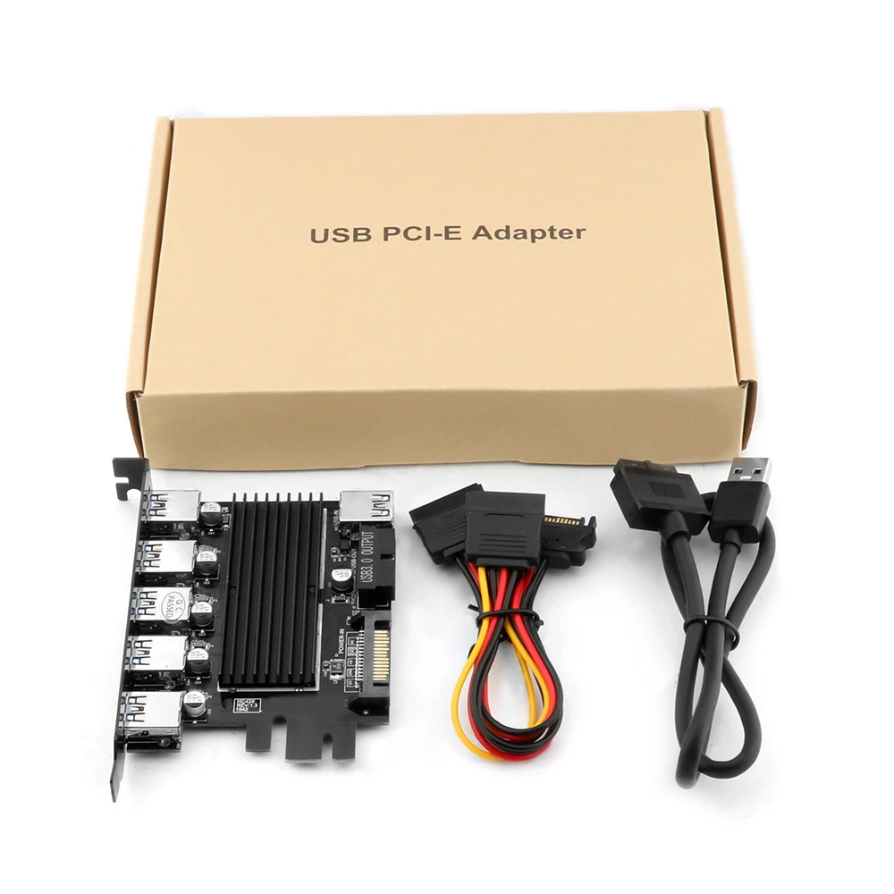 

New PCI-E To USB 3.0 5 Ports Expansion Card USB Cards 5Gbps 15 Pin SATA Power Port With 19 Pin Power Connector PCI-E Adapter