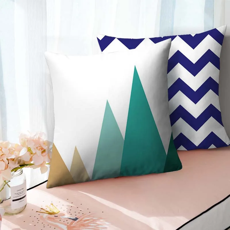 

Fuwatacchi 2 Pcs European Geometric Cushion Cover Blue Wavy Arrow Pillow Cases Cotton for Bedroom Sofa Decorative Pillow Covers