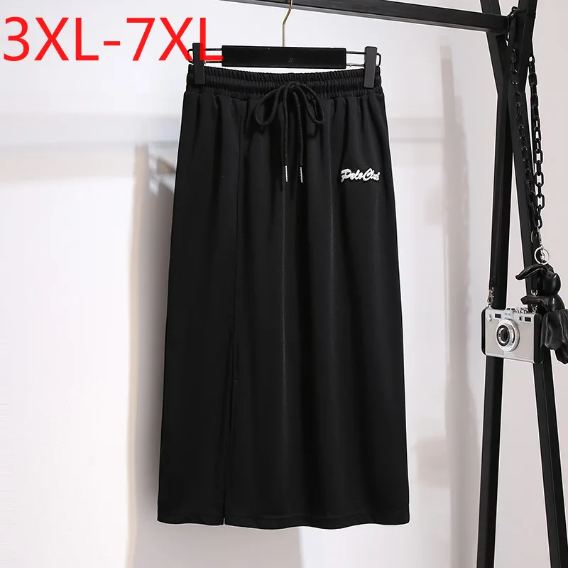 

Missfansiqi 4XL 5XL 6XL 7XL New Summer Autumn Plus Size Midi Skirt For Women Large Loose Split Casual A-Line Black Belt Skirts
