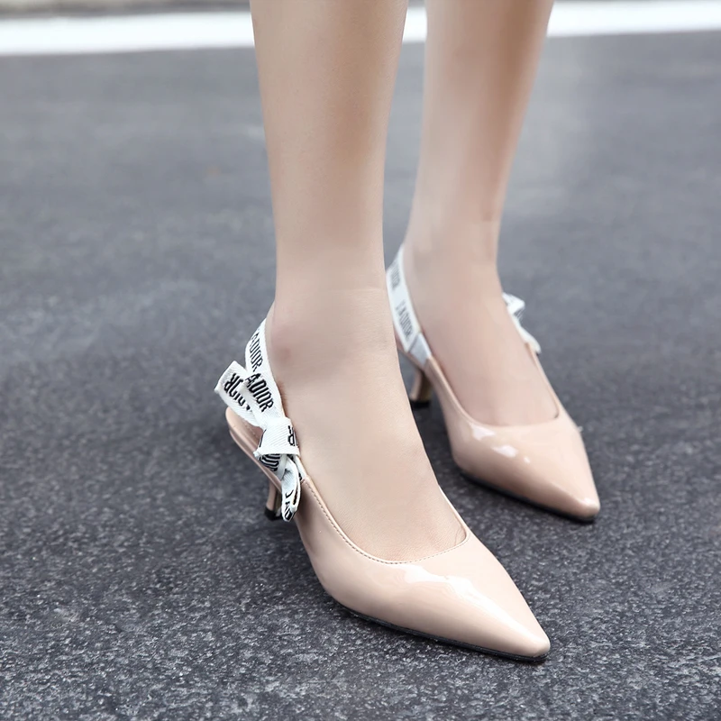 W-Лидер продаж женская обувь с острым носком и бантом эластичная лента на среднем