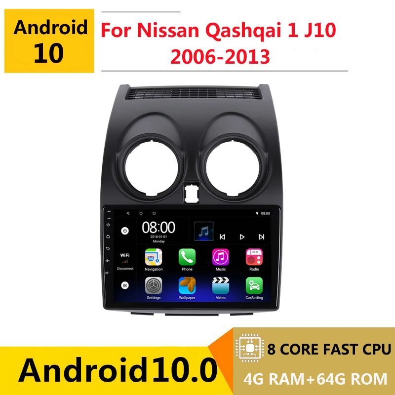 

8-ядерный автомобильный радиоприемник android 10, авто стерео для Nissan Qashqai 1 J10 2006 08 2010-2013, навигация GPS, DVD, мультимедийный плеер