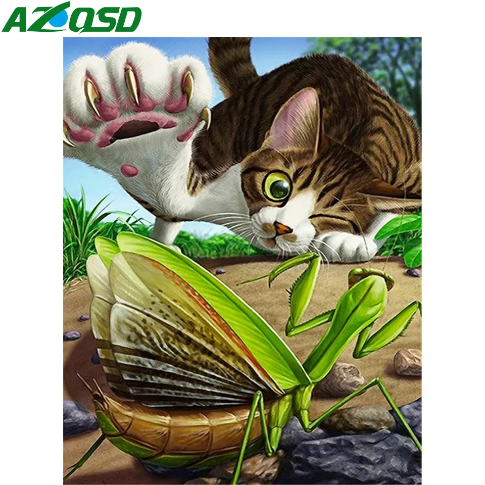 

AZQSD Animal Paint By Number On Canvas Oil Painitng By Numbers Cat Hand Paint Kits Home Decor Gift Diy Crafts 40x50cm Framed
