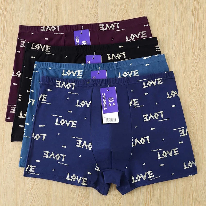 4Pcs/Lot Cotton Men's Boxer Underwear Men's Boxer Pants Youth Sports Comfortable Breathable Shorts Underwear