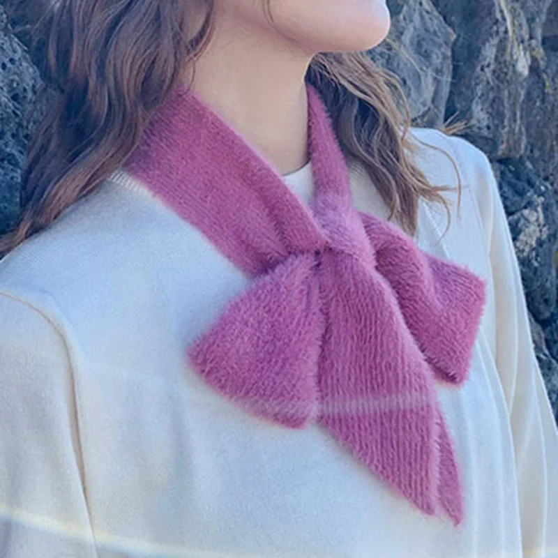 Вязаный шарф из искусственной норки и шерсти Корейская версия Однотонный