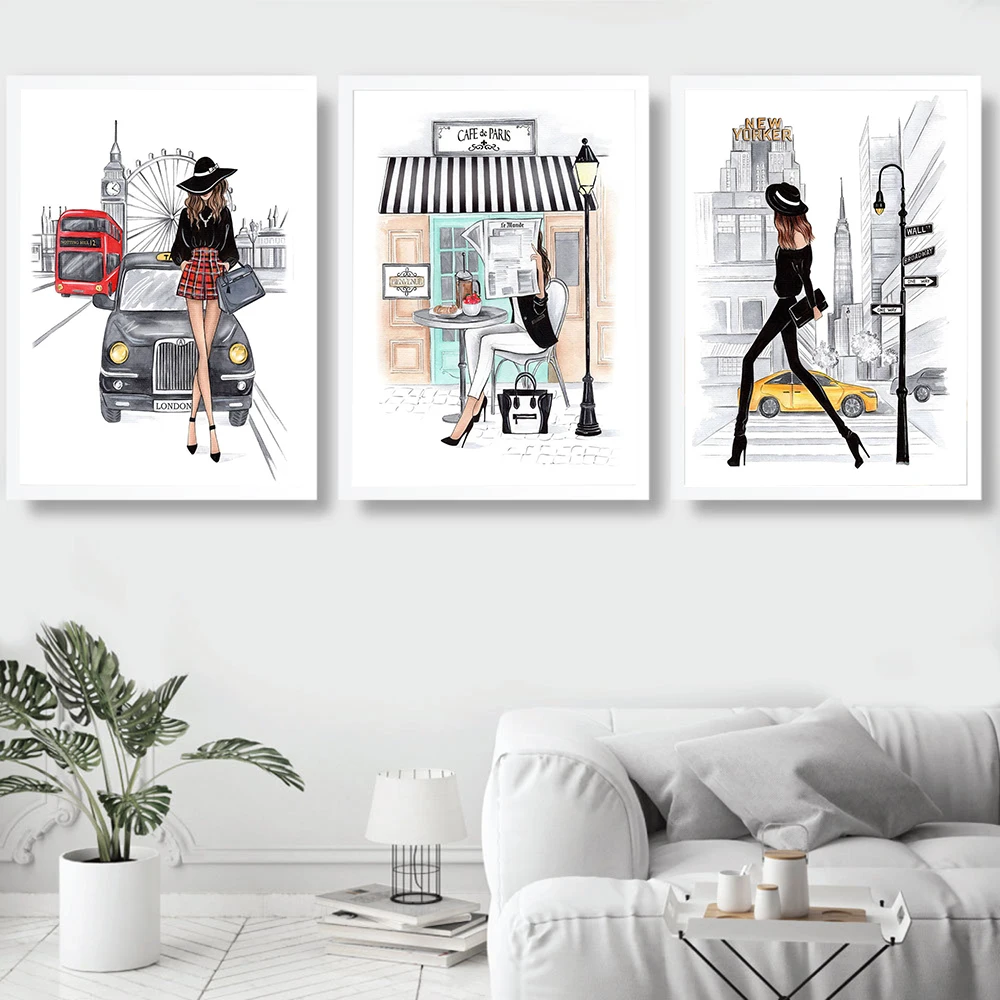 

Fashion City Travel Canvas Prints And Posters Modern New York London Art Painting Cafe Wall Pictures Living Room Home Decoration