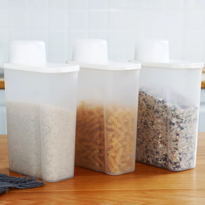 

Hermetic Plastic Food Storage Container Kitchen Organizer Box Rice Dispenser Cereal Tank Spices Jars with Measuring Cup