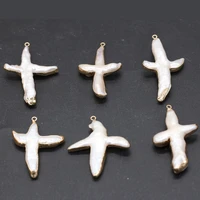 pure natural freshwater pearl pendant cross shaped diy for making necklaces bracelets and earrings white 20x40 30x45mm