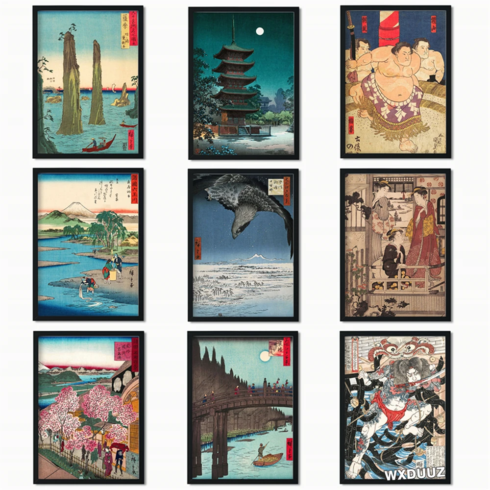 Японский пейзаж ретро серия Бар Кафе воин сумо качественные постеры настенное