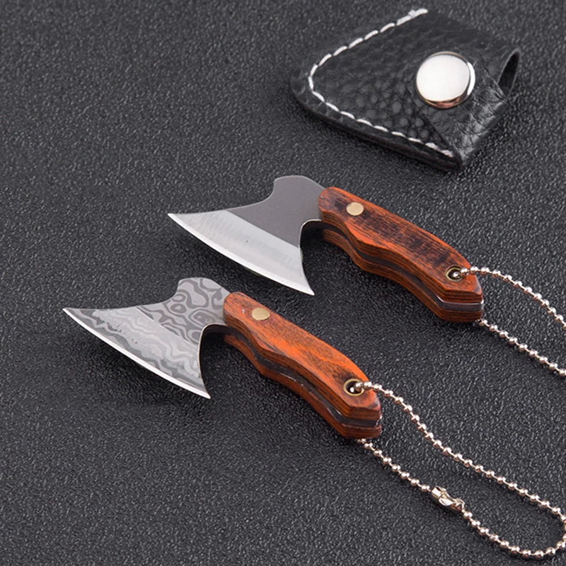 

13 Styles Portable Mini Wood Handle Ax Knife Keychain Creative Pocket Hatchet Outdoor Small Cutter Tool Bag Decorating Rings