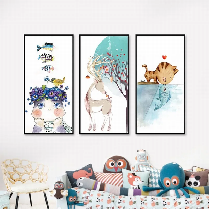 Картины на холсте для прихожей с милыми животными современные декоративные