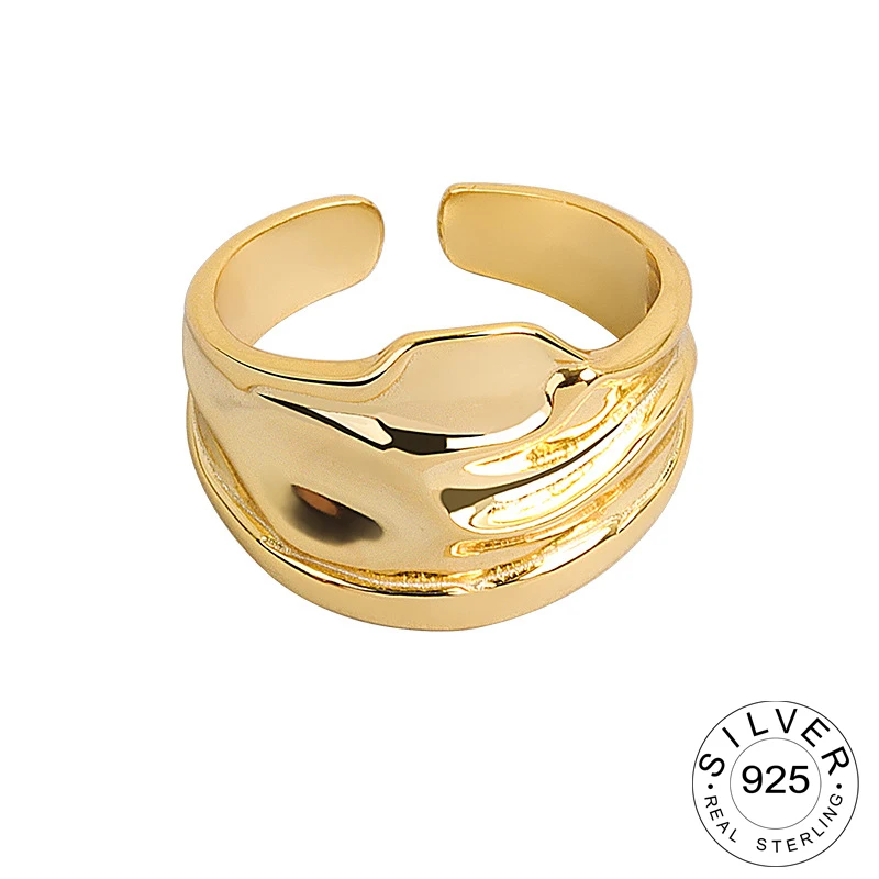 

925 пробы серебряные кольца для женщин, широкие золотистые винтажные Свадебные модные ювелирные изделия, большие Регулируемые Антикварные к...