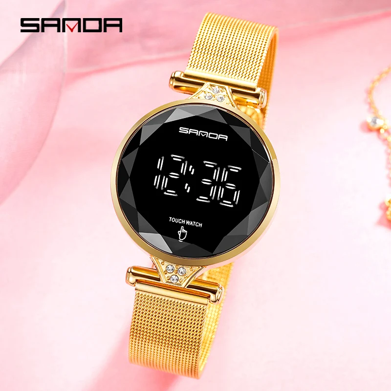 SANDA 2022 New Women Watches Fashion Touch Screen LED Digital Watch Waterproof Wristwatches Female Clock Relogio Feminino 8002