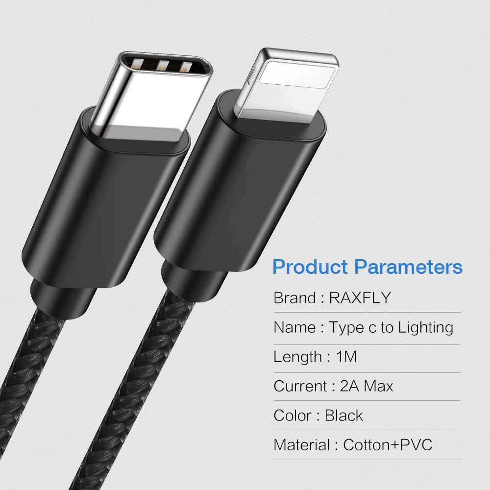 Кабель RAXFLY USB PD с подсветкой зарядный кабель Type C для iPhone XS Max XR X 8 7 Plus синхронизации