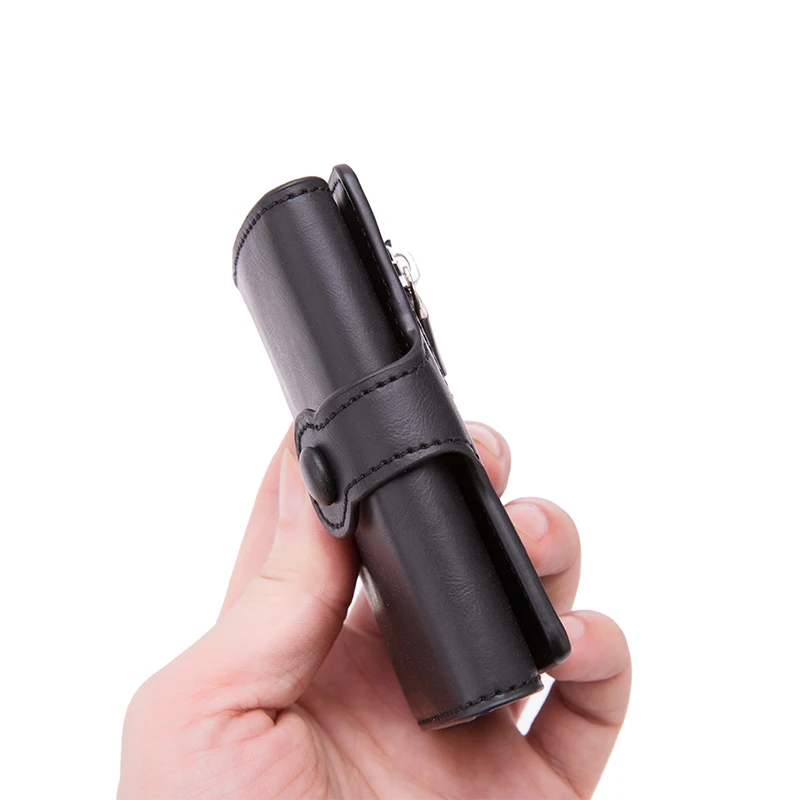 men rfid button credit card holder high quality metal aluminum auto pop up rfid blocking id card case black wallet coin purse free global shipping