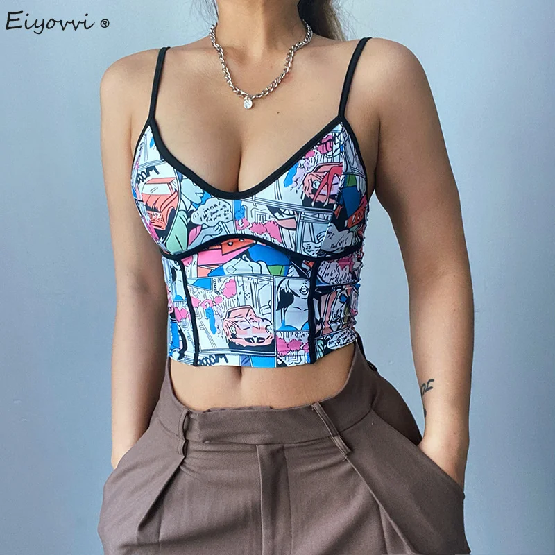 

2021 Camisole Womens Summer Sexy Anime Print Casual Off Shoulder Short Tank Shirt Beach Vest Tank Camisole Crop Tops Sreetwear