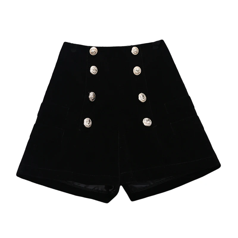 

Golden Velvet Shorts Women 2019 Fall Winter New Korean Version High Waist Slimming Joker Buckle Wide Leg Casual Boots Shorts
