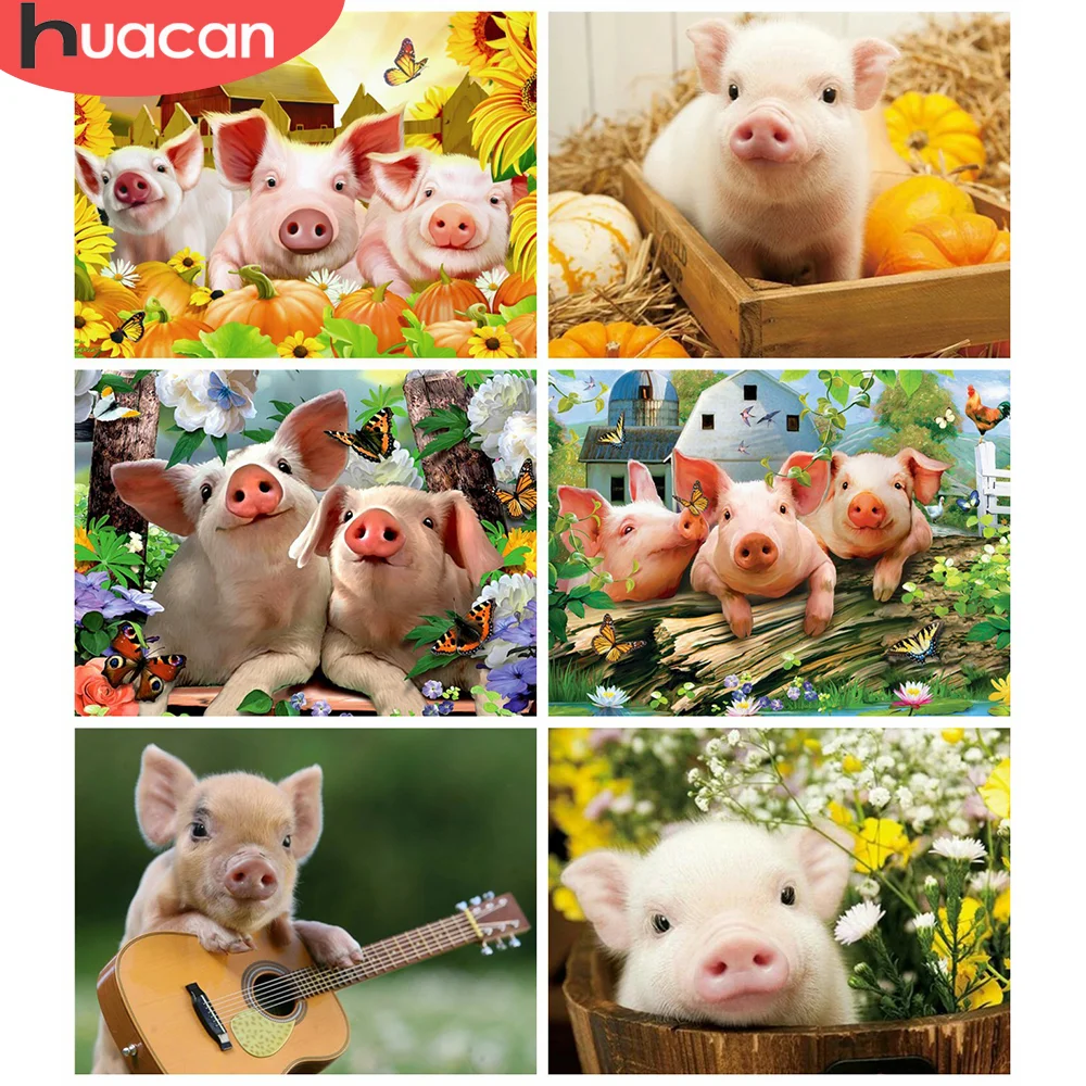 

HUACAN Diamond Art Painting Kits Pig Diamond Embroidery Cross Stitch Animal Pictures Of Rhinestones Mosaic Handmade Gift