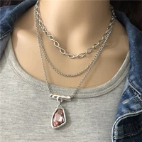 anslow fashion jewelry antique silver multilayer chain irregular crystal pendant choker necklace for women femme gift low0023an