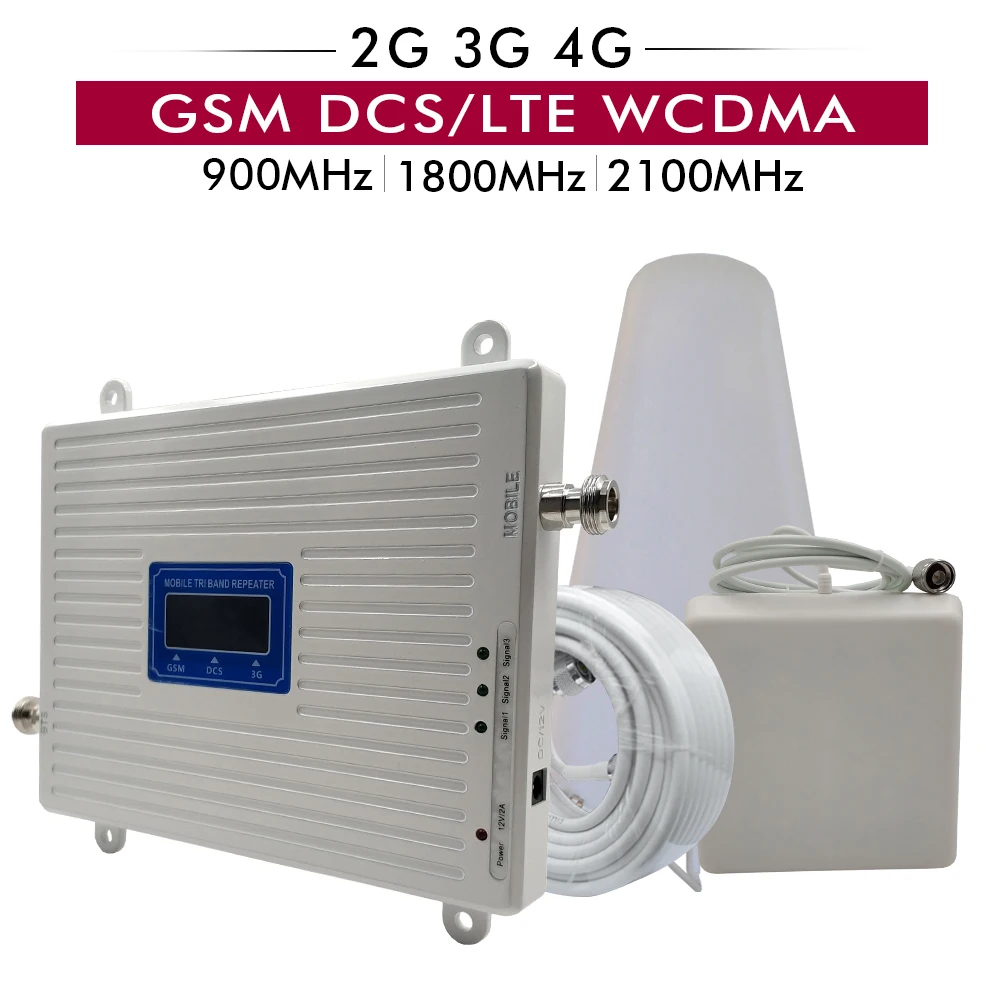 2G 3g 4G трехполосный усилитель сигнала GSM 900 DCS LTE 1800 WCDMA 2100 Репитер сотового телефона