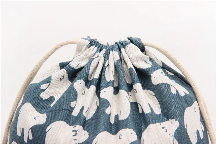 1pcs White Bear Blue Drawstring Cotton Linen Storage Bag Gift Candy Tea Jewelry Organizer Makeup Cosmetic Coins keys Bags 49017 | Дом и сад