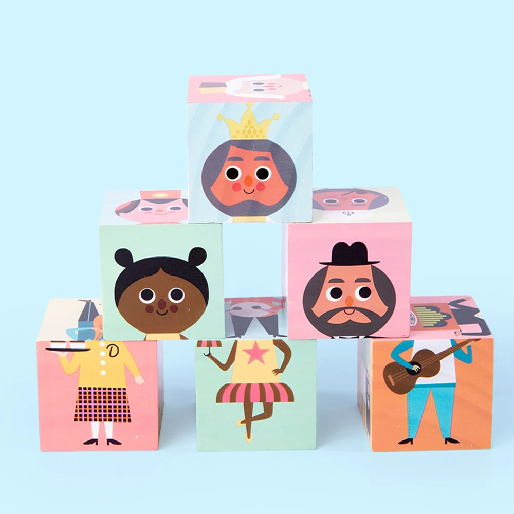 Детские деревянные шесть сторон 3D головоломки кубики строительные развивающие