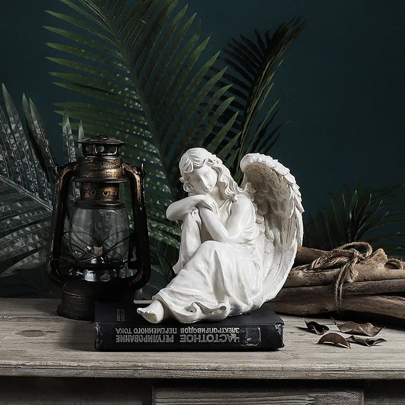 Nordic White Angel Sculpture Modern Happiness Girl Statue Craft Desk Decor Ornaments Home Decoration Living Room Wedding Gift | Дом и сад