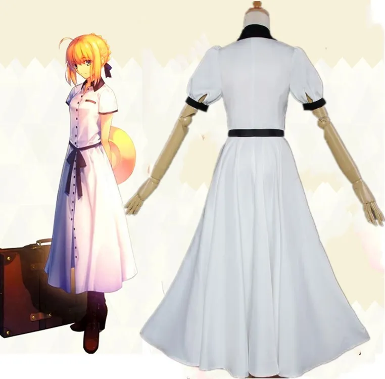 Аниме Fate/stay night сабля униформа косплей костюм Saber белое платье для