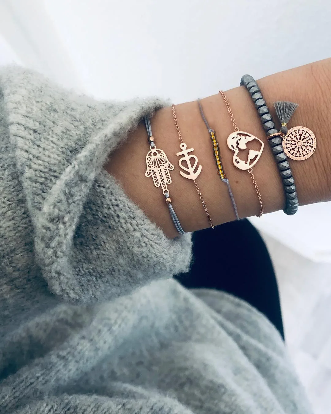 Женский браслет цепочка с бусинами в богемном стиле из сплава и хлопка|Цепочки