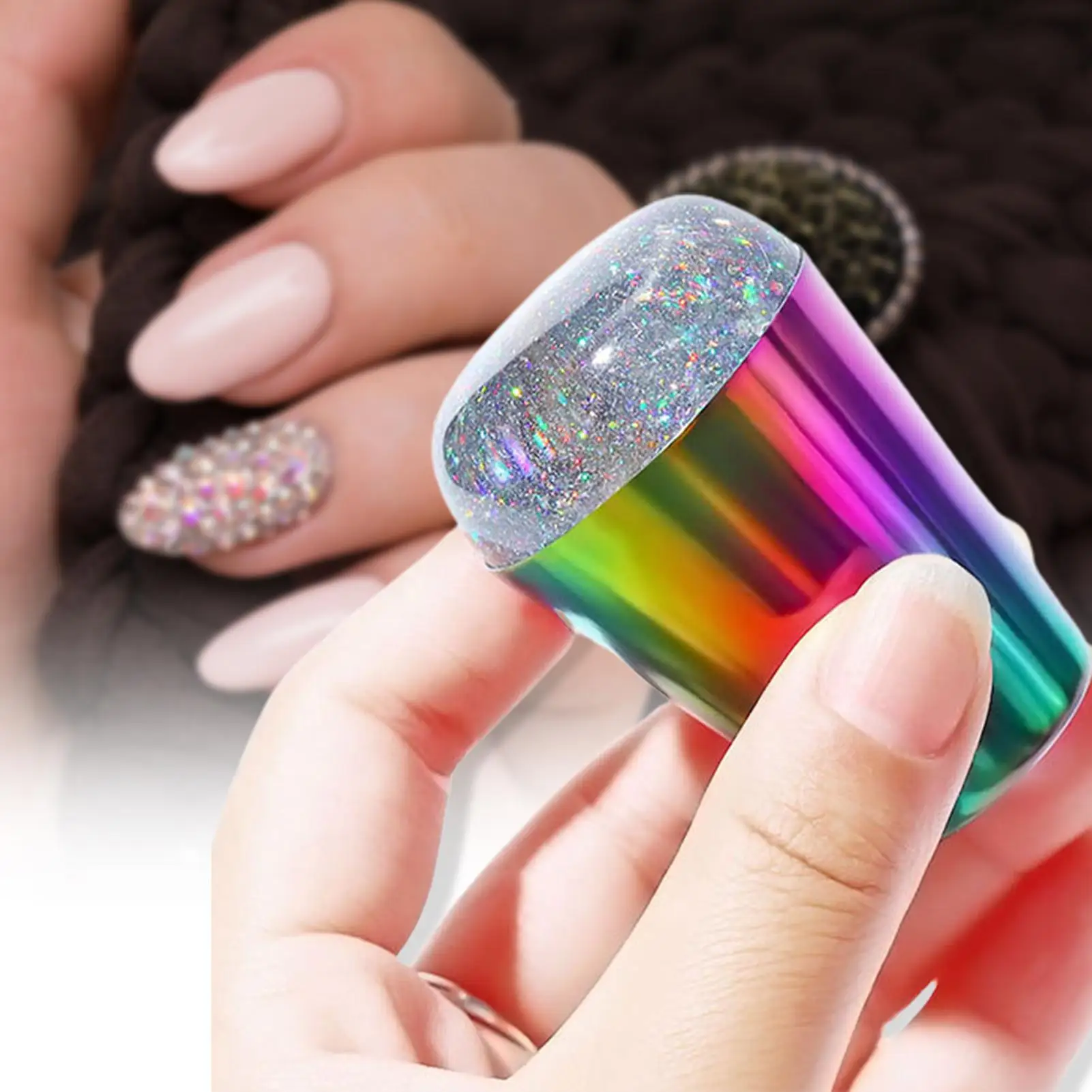 

Colorful Rainbow Silicone Head Nail Stamper Art Manicure Tool Portable Templates