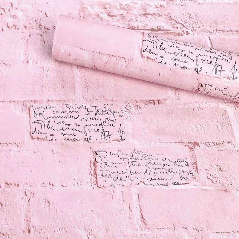 

Girl bedroom dormitory wall decoration waterproof self adhesive brick wallpapers letter papers for wall pink blue grey