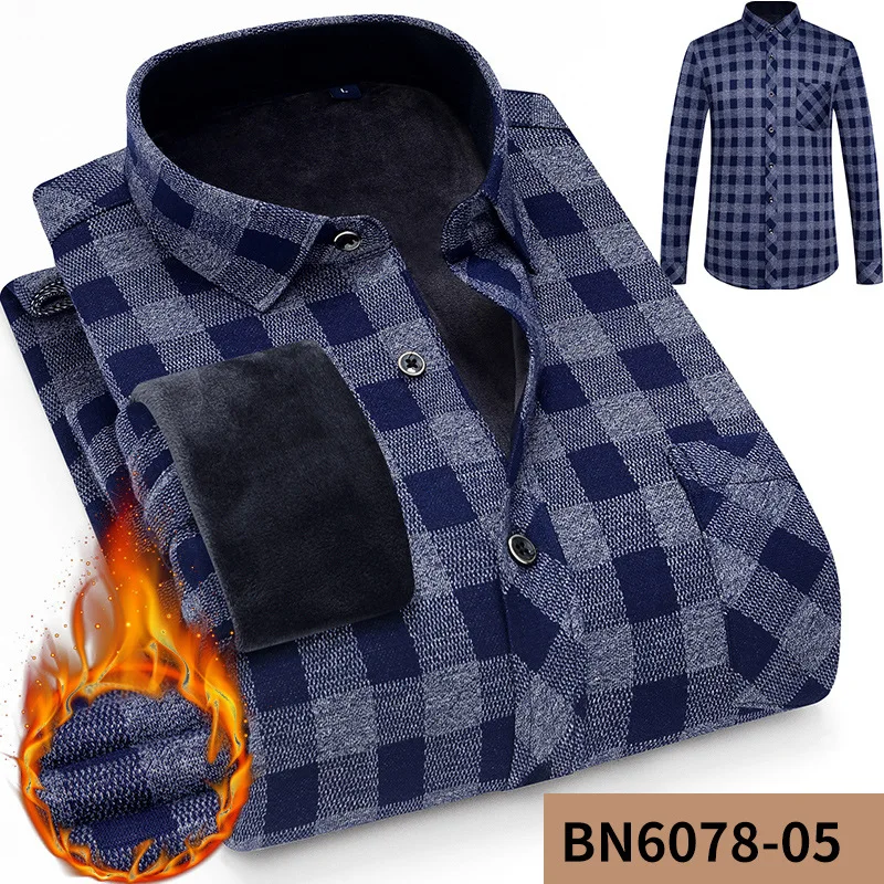 

Striped Plaid Print Blouse For Men Casual Retro Clothe Fashion Men's Winter Warm Plush Slim Shirts