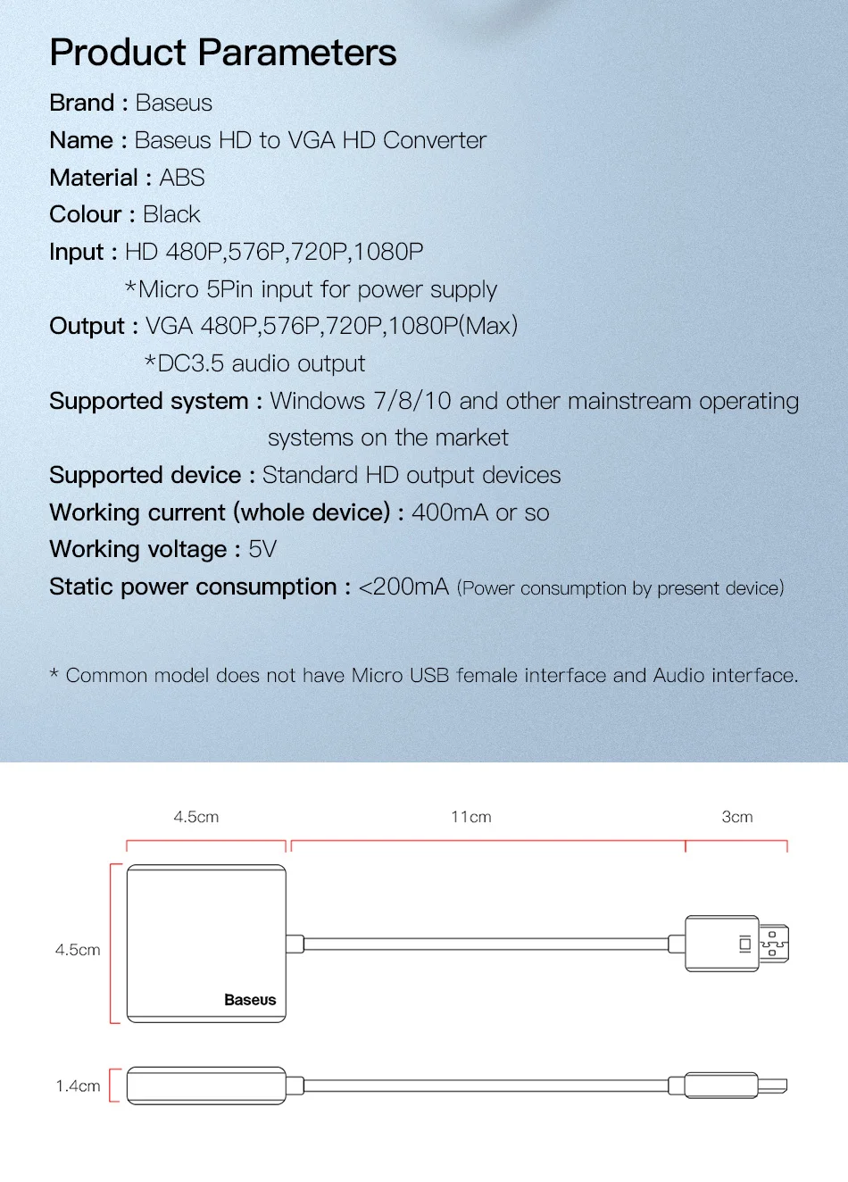 Baseus HDMI to VGA Adapter 1080P HDMI Male to VGA Female splitter for PC monitor Laptop HDTV vga HDMI Adapter