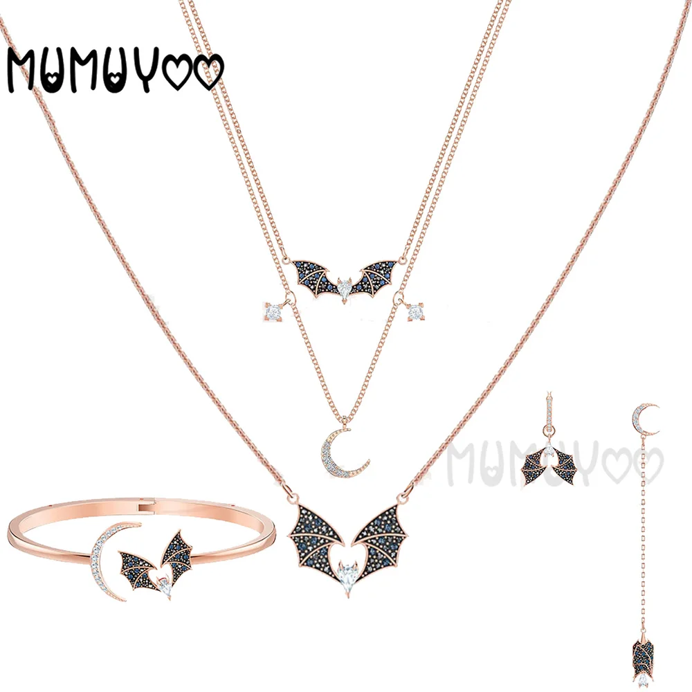 

Swa Original Jewel High Quality Gold Star Moon Phase Necklace Mysterious Charm Lucky Bat Necklace Women's Neck Chain Jewelry