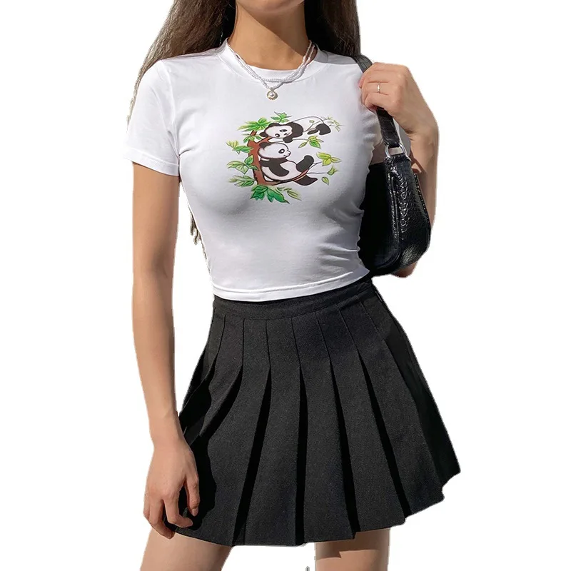 Милое симпатичное животное футболки с рисунком панды Укороченные топы летние